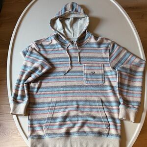 VISSLA Striped Hooded Pullover in Cream, Blue & Pink